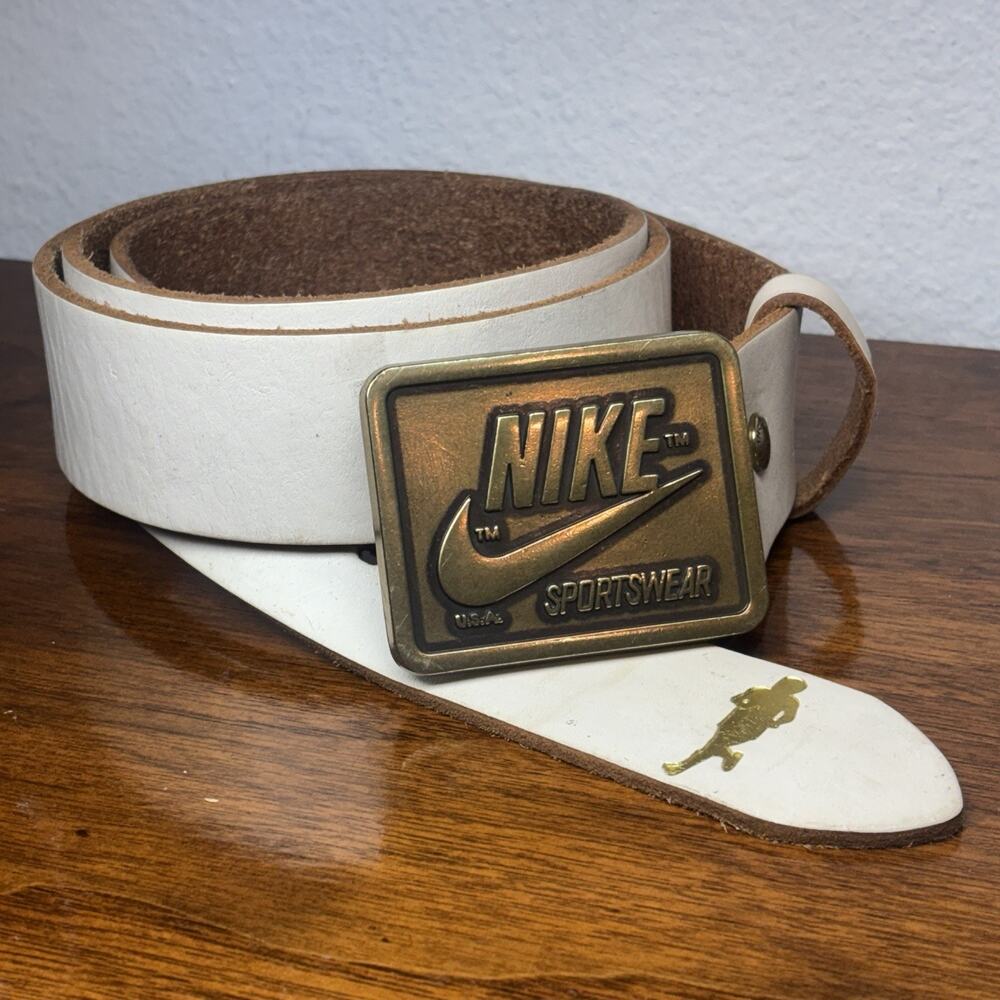 Nike Sportswear Limited Release White Leather Belt Orange Label Y2K Prefontaine